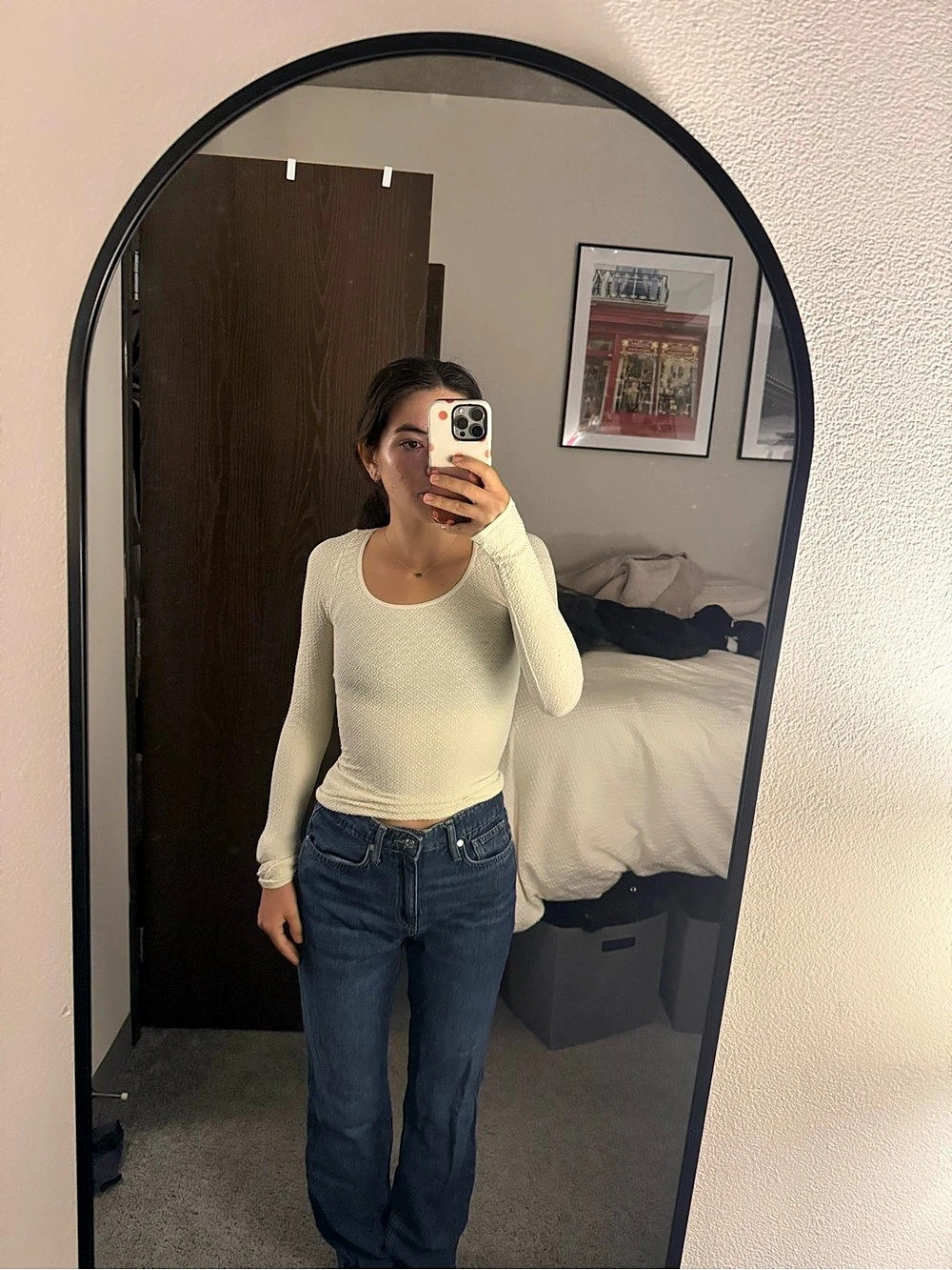 Free people Cream long sleeve top with textured pattern size small